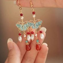 古风女汉服头饰古装百搭国风耳环唐朝轻奢烧蓝蝴蝶耳环景泰蓝耳坠