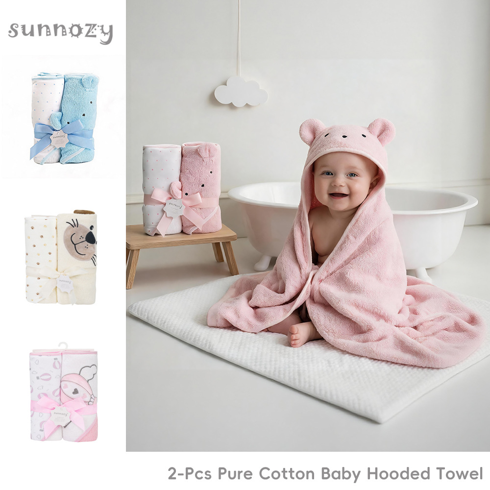 Fábrica al por mayor nuevo diseño bebé 2 paquetes 76 * 76cm absorción de agua toallas de baño de algodón con capuchón cómodo