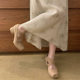 Top version ~ pig nose uma ballet shoes wang handmade old washed vintage thick heel cross strap sandals women