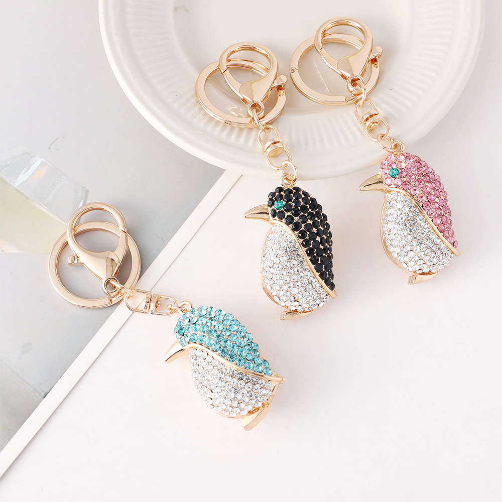 Cartoon Cute Diamond-Studded Penguin Car Keychain 3D Ocean Series Bag Accessory Pendant Small Gift Wholesale_voghion.com