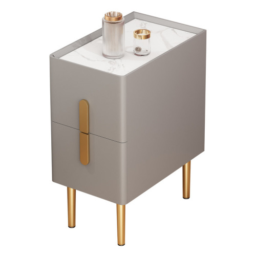 Ultra-narrow bedside cabinet, modern minimalist bedroom, solid wood bed side cabinet, small storage cabinet, light luxury, rock slab mini storage cabinet