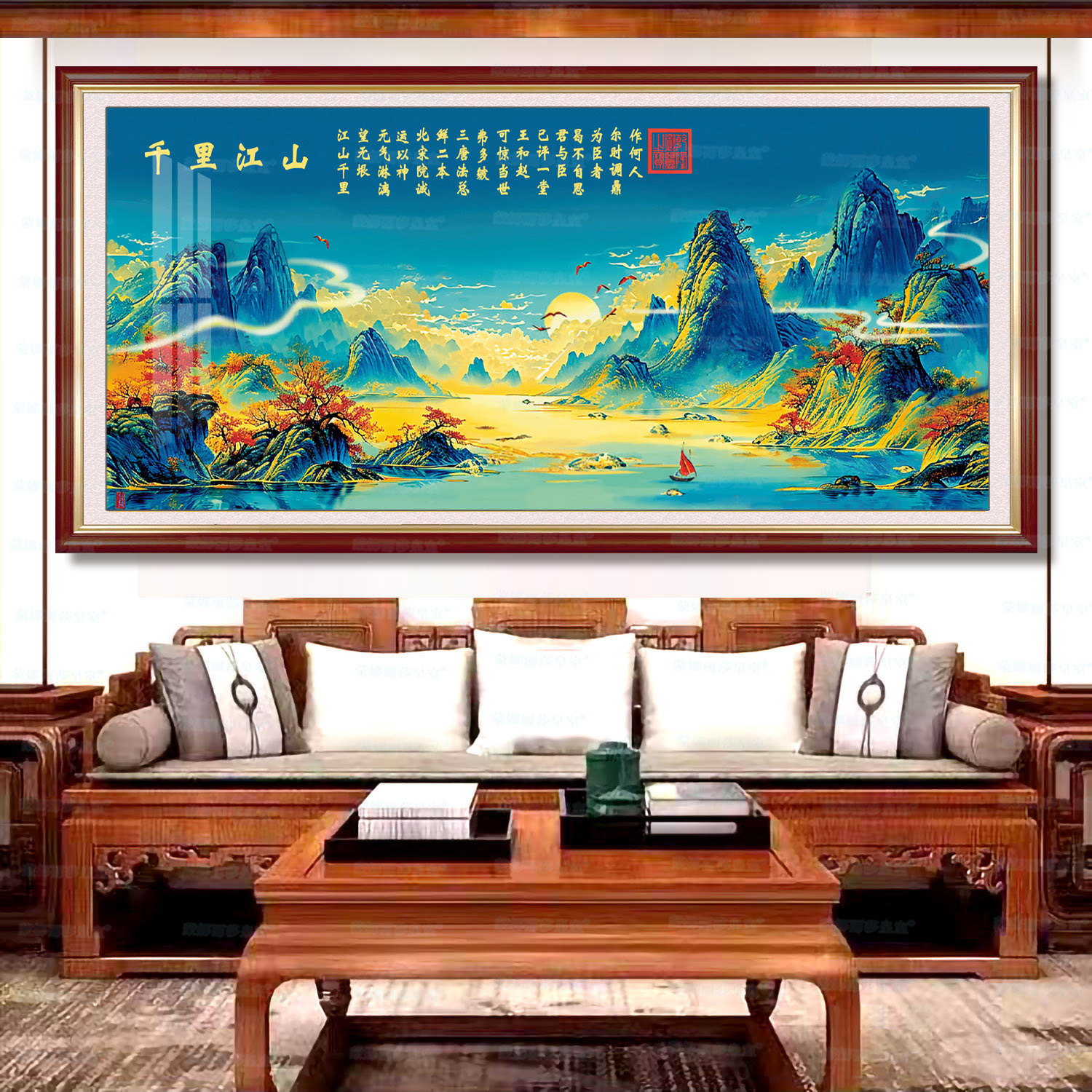 [Algodón importado] Mona Lisa Real Bordado de líneas de bordado de decoración paisajística de la sala de estar mejorada