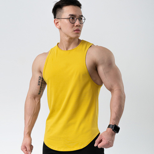 Solid color cotton sports vest for men breathable training sleeveless muscle men's running vest slim stretch fitness clothing summer