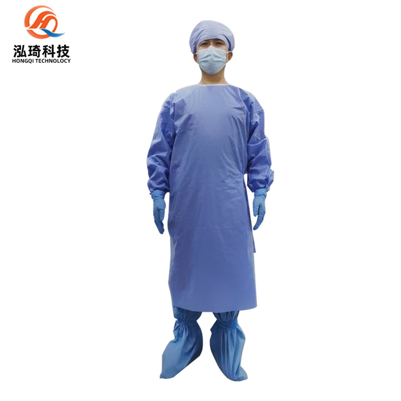 蓝色螺纹袖口隔离衣套装 PP+PE/SMS无纺布防护服服一次性手术衣