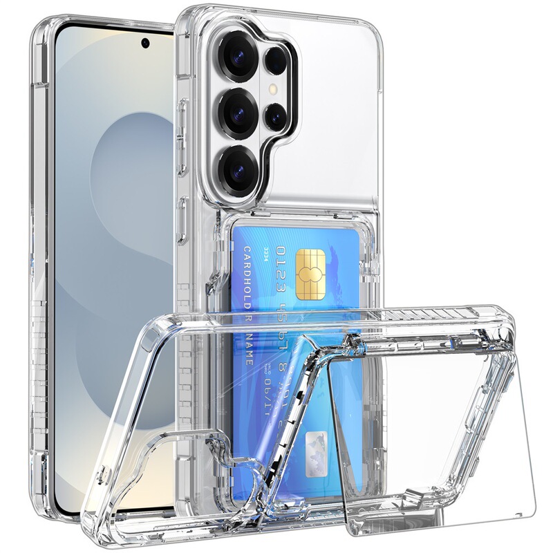 Suitable for Samsung S26Ultra Mobile Phone Case, Transparent Card-Inserting Flip Stand, Galaxy S25 Wallet Protective Case 4