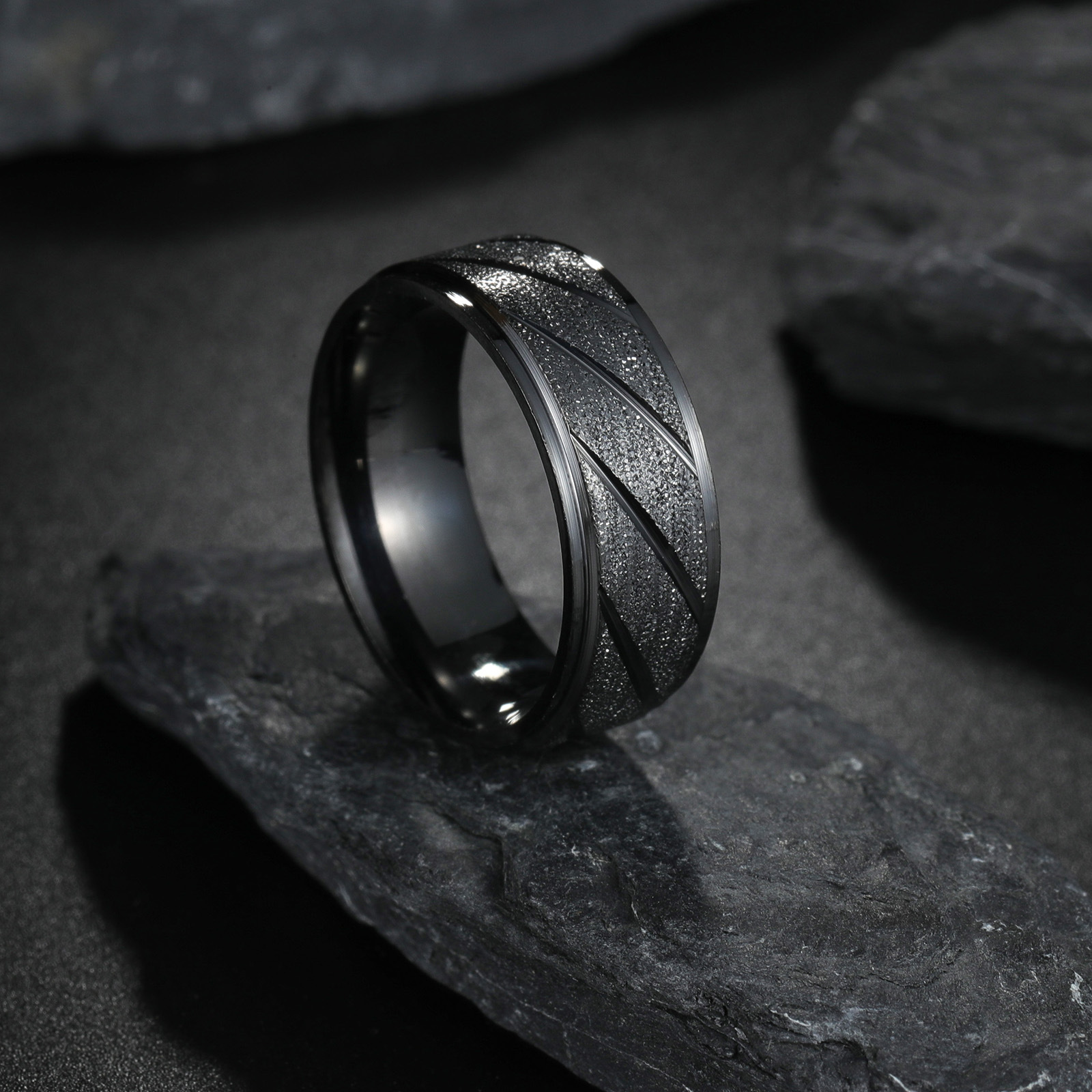 New matte bevel personalized design men's wedding ring simple fashion explosion_voghion.com