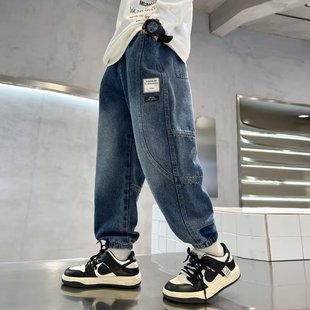 Boys' Pants Spring and Autumn 2024 New Style Big Children's Fried Street Denim Pants Loose Children's Autumn Cool Pants