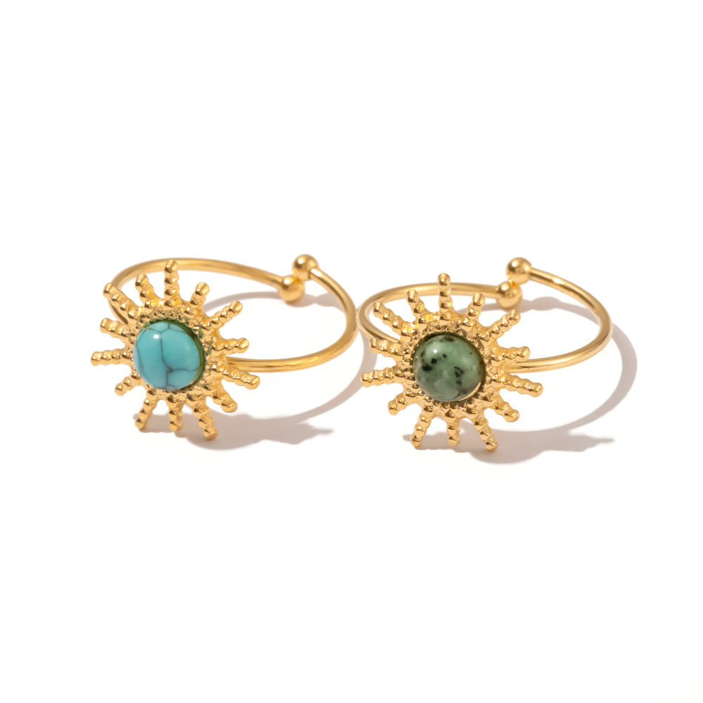 INS francés nuevo anillo de acero de titanio sol forma incrustaciones de turquesa africana/turquesa anillo abierto joyería femenina