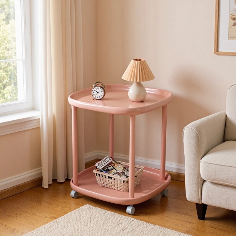 Bedside Table Movable Trolley Sofa Side Table Bedroom Bedside Table Living Room Table with Pulleys Snack Storage Rack