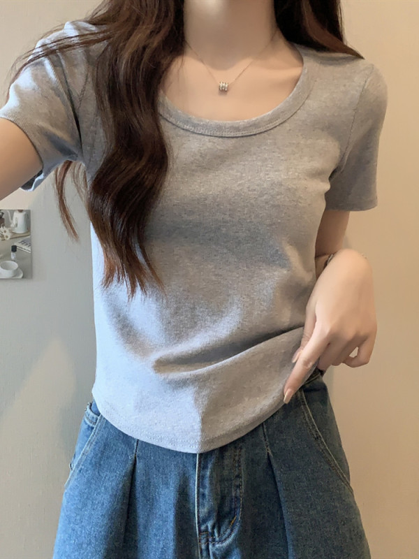 カボチャカラードーパミンウェアカーブヘムレディーススリム夏新作半袖Tシャツスリムショートトップイン|undefined
