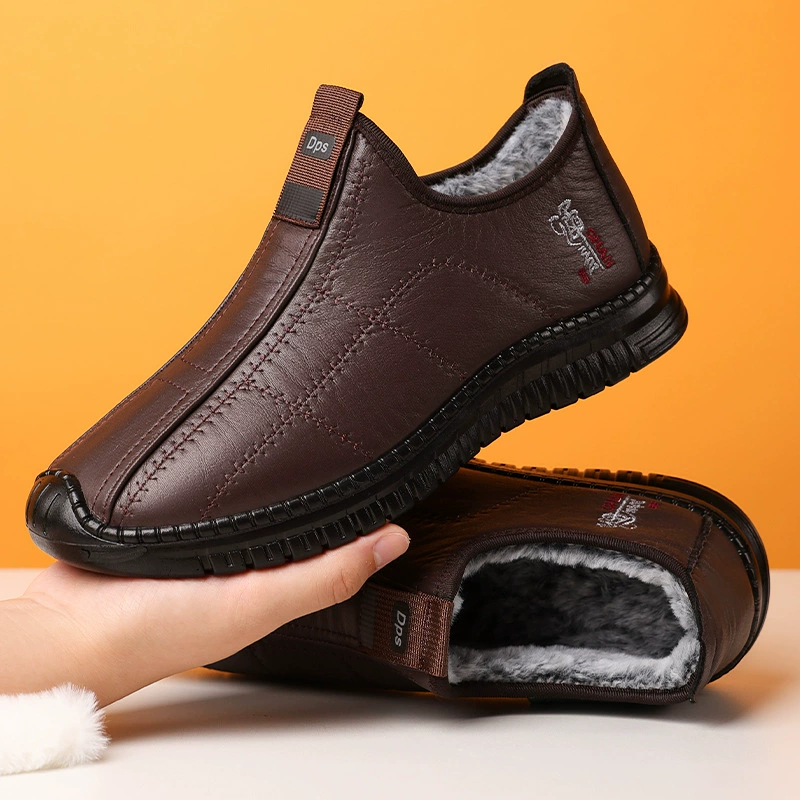 Мужская обувь, новые зимние хлопковые ботинки, бархатные утепленные теплые туфли для папы среднего и пожилого возраста, нескользящая повседневная обувь без шнуровки, трансграничная