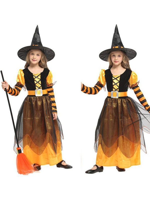 ハロウィン子供用魔女プリンセスコスチューム帽子付き仮装魔女パフォーマンスコスチューム学校ドラマパフォーマンスコスチューム|undefined