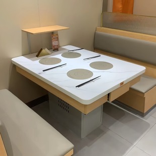 Light Luxury Slate Hot Pot Table Induction Cooker Integrated Commercial Marble Smokeless Barbecue Table Barbecue Restaurant Dining Table and Chair Combination