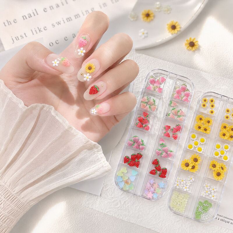 Cartoon cute new sunflower and daisy summer fresh gradient strawberry fruit nail art press-on nail accessories Cartoon cute new sunflower and daisy summer fresh gradient strawberry fruit nail art press-on nail accessories