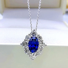 辉之翼珠宝 2023新款项链欧美气质蓝锆石S925银6*9几何型吊坠40+3