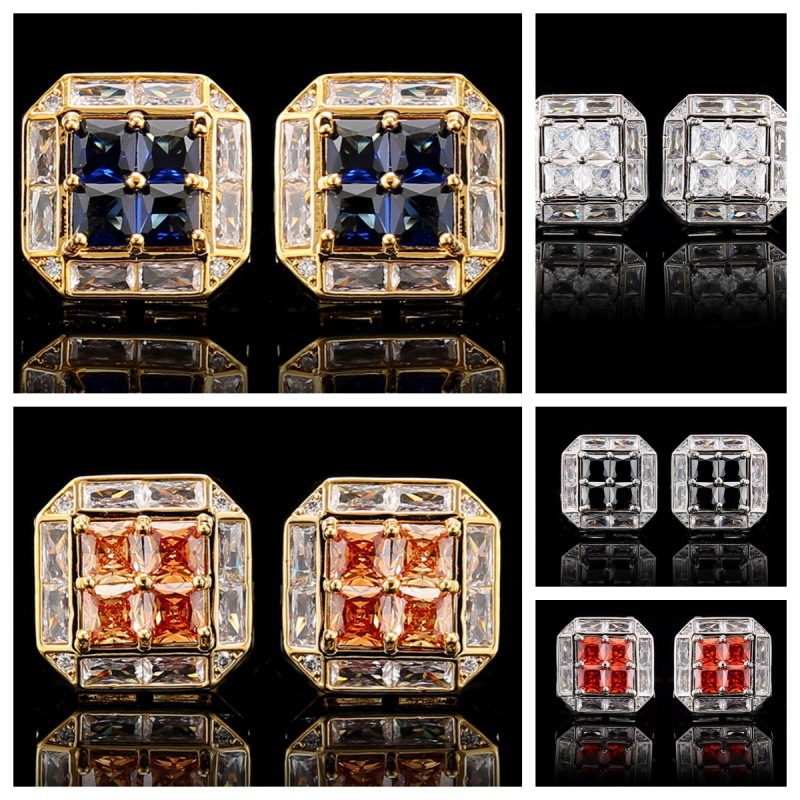 Tough square diamond men's cufflinks light luxury French style shirt cufflinks black gem square diamond field Plaid zircon cufflinks