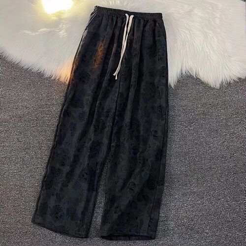 American Retro Corduroy Pants for Men, Versatile High Street Print Straight Leg Pants, Spring and Autumn Thin Wide Leg Sports Casual Pants