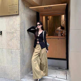 【非实拍】废土风卡其色阔腿牛仔裤女松弛感宽松显瘦坠感直筒裤