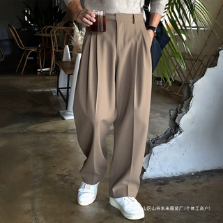 人夫感老钱风西裤男韩系高级感双褶皱休闲裤宽松直筒垂感西装裤子