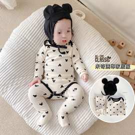 ins春秋韩版婴长袖哈衣宝宝连体包屁衣三角幼儿卡通爬纯色圆点潮