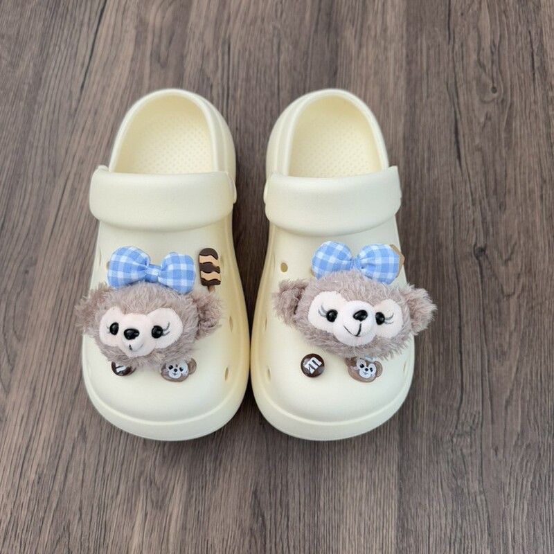 Cute Cartoon Plush Bear Women's Outdoor Clogs with Breathable, Cushioned, Non-Slip Thick-Soled Eva Closed-Toe Design