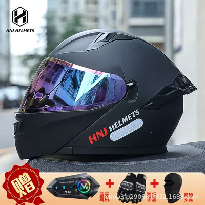 Full-Face Helmet F888, Others, Motorcycle Helmet Headset - f888-matte-black-white-film-colorful-film-external-bluetooth-xxl-size-recommended-head-circumference-6364