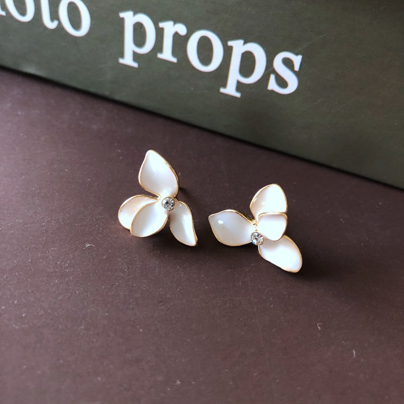 Milky White Drip Glazed Resin Series Fresh Plant Flower Geometric Shape 925 Silver Stud Earrings Eardrops B24 display picture 6