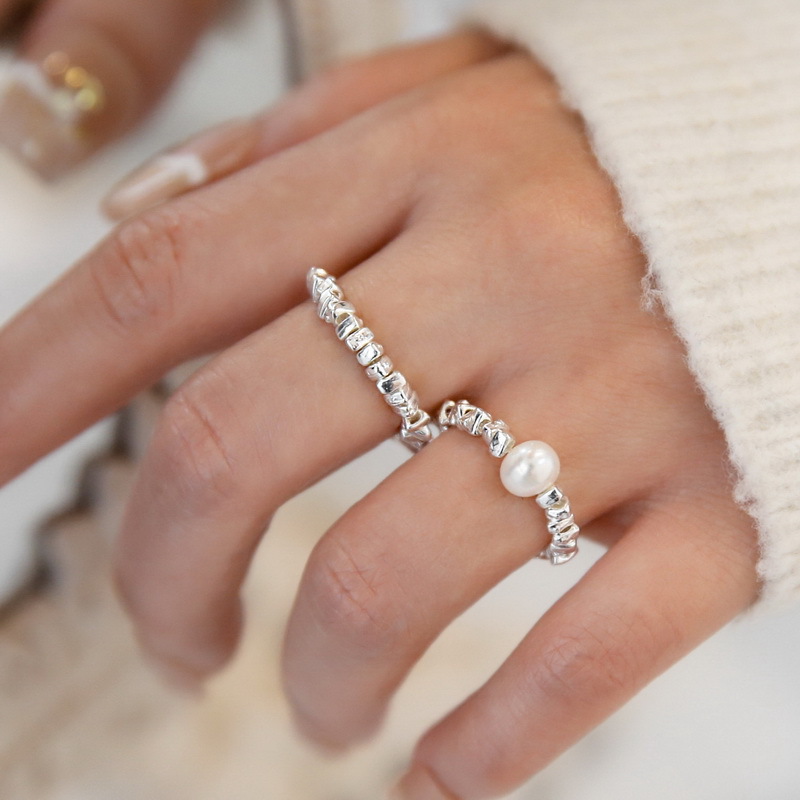 Geometrischer Perlenring Aus 925er Silber Für Damen_voghion.com