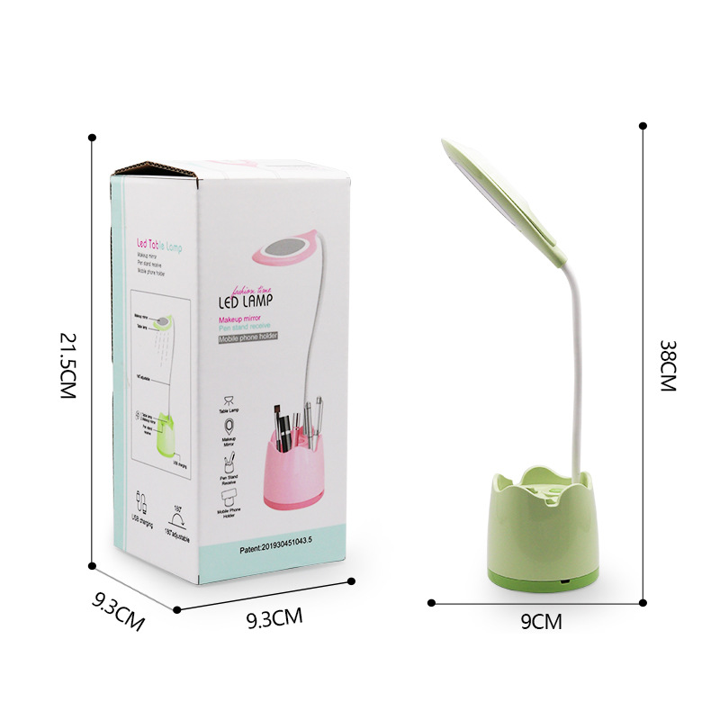 Lámpara de Escritorio Multifuncional ABS, Recargable USB, Con Espejo y Soporte para Celular, para Dormitorio