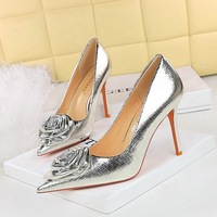3391-H56 Retro Style Banquet Women's Shoes Ultra High Heels Thin Heels Shallow Mouth Pointed Flower Single Shoes Women's High Heels
