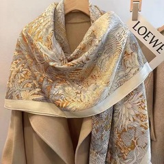 福宝熱帯雨林上品なベージュ色の人の字のシルクのウールの大きい方のタオルの事務室のベルベットのマフラーのストールの女性の秋冬