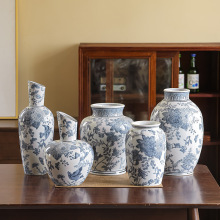 团花喜鹊鸟陶瓷花瓶中式复古陶瓷饰品摆件可水培陶瓷装饰花瓶高温