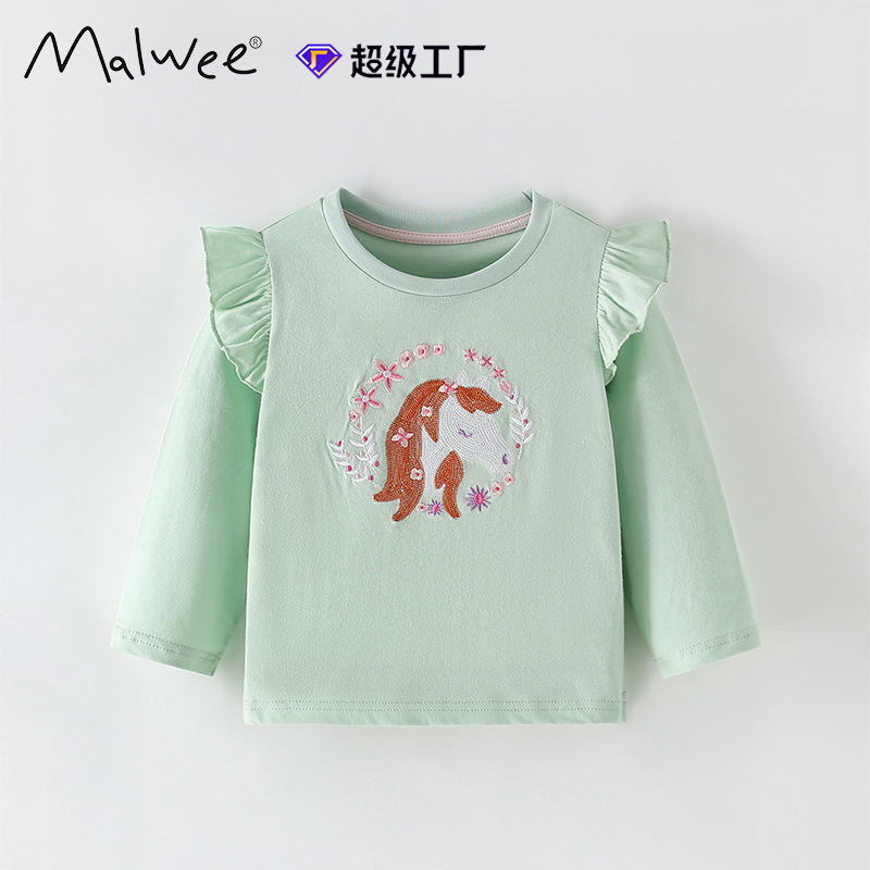 Cross-border malwee girls de manga larga otoño e invierno nuevo estilo europeo y americano para niños pequeños y medianos camiseta linda niña casual top