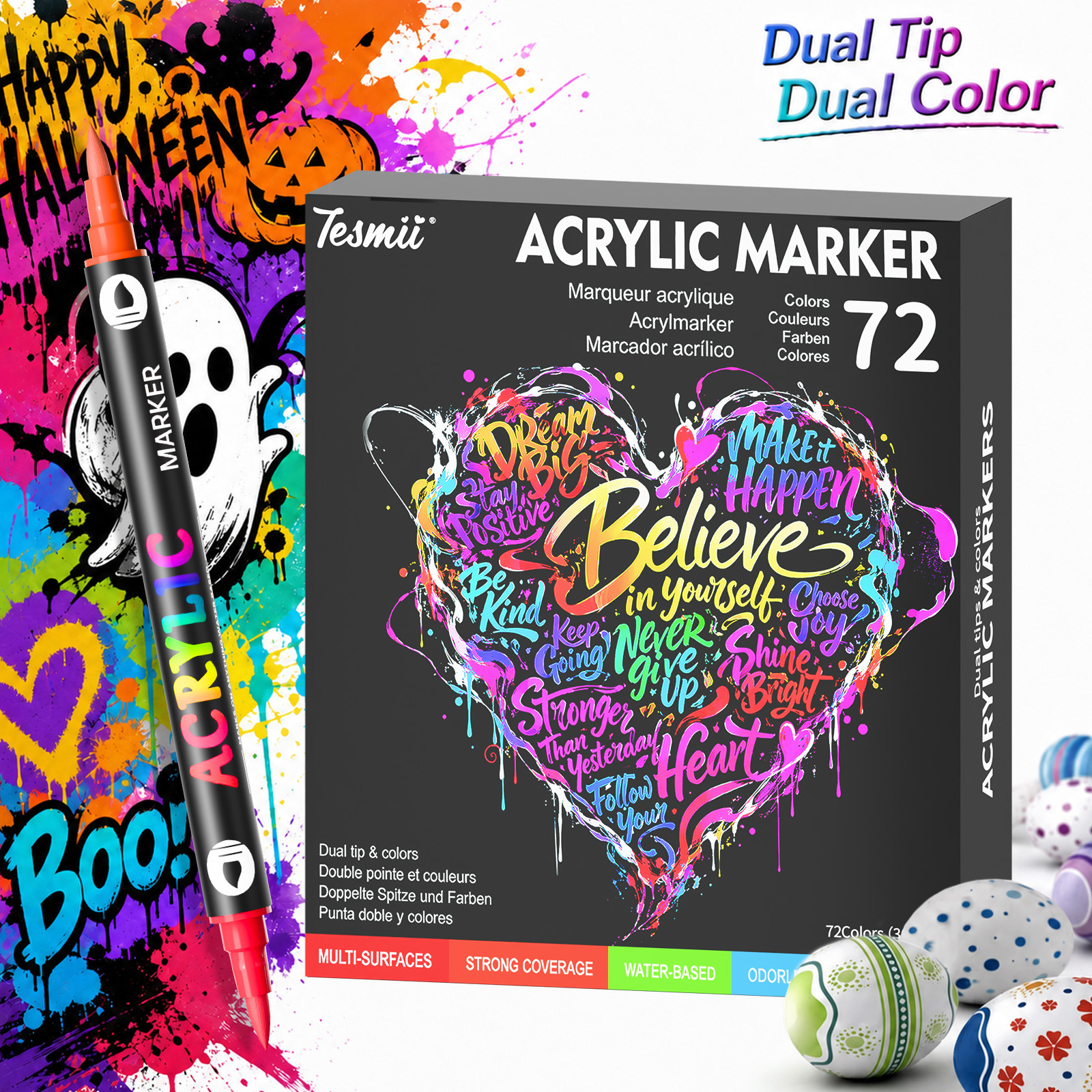 Cross-border Amazon best-selling dual-tip, dual-color water-based marker pen set, including soft-tip acrylic paint pens for drawing and doodling