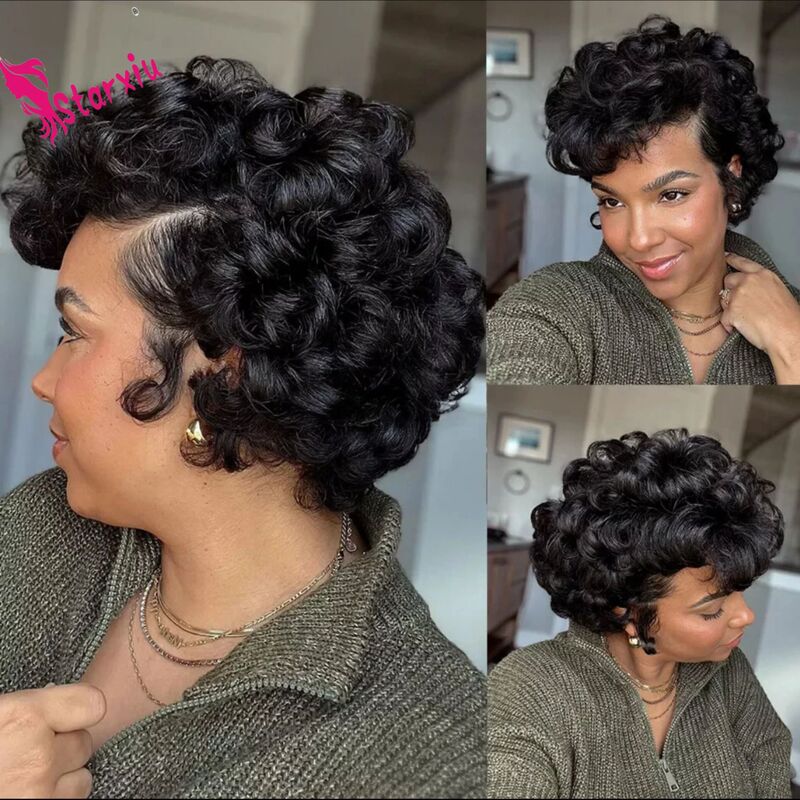 フロントレースかつらアフリカかつらセットpixie cut shortwigsエルフかつらカバーかつらショート巻き|undefined