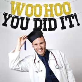 WOOHOO YOU DID IT高中/大学毕业派对闪光金葱纸拉旗装饰三角旗
