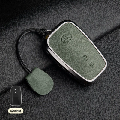 19-23 Avalon Genuine Goatskin | Car key bag - 1-olive-green-asian-dragon-b-style-2-button-hand-rope-french-goat-leather