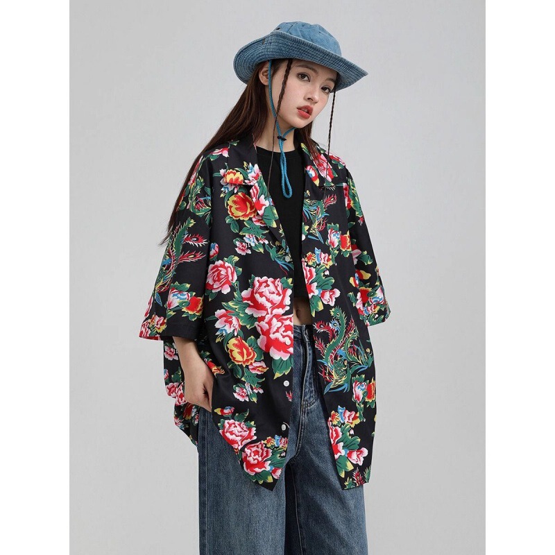 New Chinese Style Northeast Big Flower Shirt Women's Summer Thin Short Sleeve Top This Year's Popular Chic Super Nice Shirt