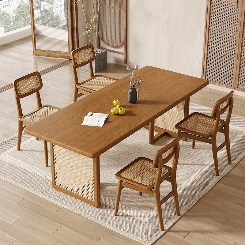 Quiet Style Dining Table Simple Home Stay Solid Wood Dining Table Home Living Room Log Negotiation Solid Wood Table Set