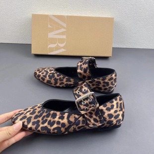 ZA New 2024 Winter Animal Print Ballet Shoes Round-toe Flat Fashion Women's Simple Outer Wear Women's Single Shoes