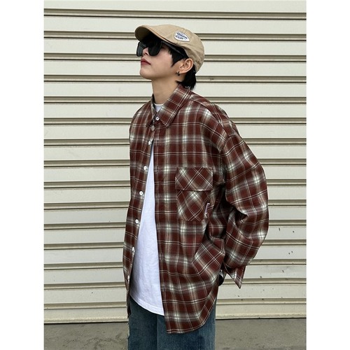 American-style trendy checkered shirt for men and women, spring and summer casual high-end versatile loose couple long-sleeved shirt jacket