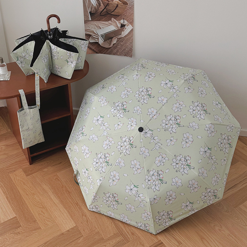 外贸碎花晴雨两用遮阳伞折叠自动数码黑胶雨伞防紫外线防晒太阳伞