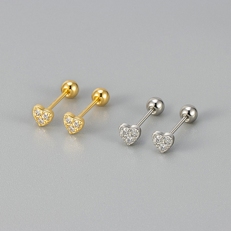 Europe and the United States cross-border 2024 new love screw heart-shaped earrings Korean micro-zircon women's simple earrings earrings Europe and the United States cross-border 2024 new love screw heart-shaped earrings Korean micro-zircon women's simple earrings earrings