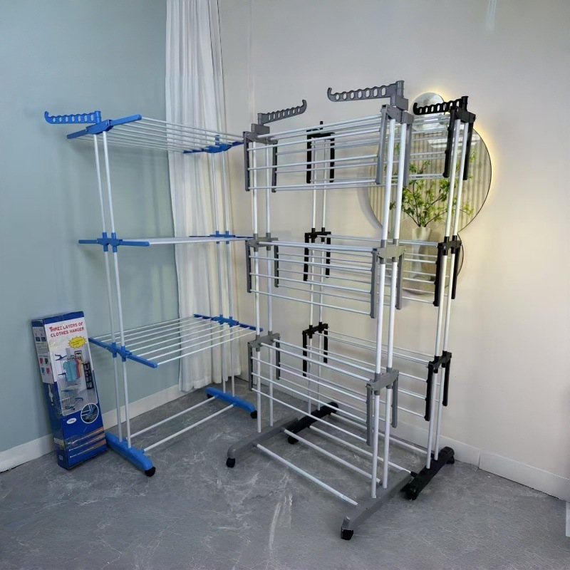 Percha de ropa plegable transfronteriza aterrizaje nuevo tipo de estante multifuncional de perfil aerodinámico móvil plegable percha de ropa multicapa