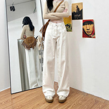 高腰白色牛仔裤加绒加厚小个子裤子显瘦女款牛仔宽松直筒牛仔裤子