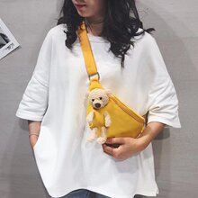 新款潮2024日系学生ins斜挎帆布胸包女印花字母可爱小熊腰包