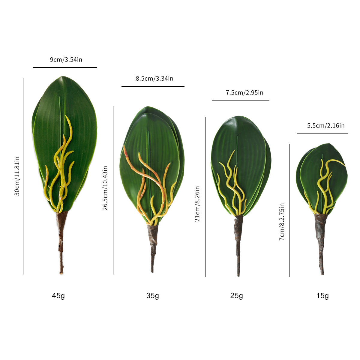 Simulación de hoja de phalaenopsis, pegamento suave, hoja de clivia PU, hoja de phalaenopsis de alta gama, accesorios de malla de seda, arreglos florales