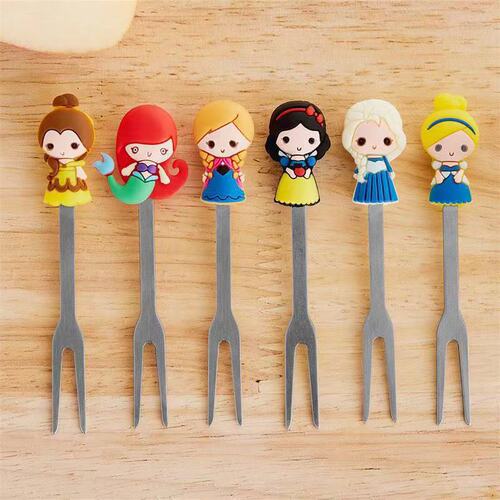 Fairy tale princess ceramic fruit fork silicone mermaid cake fork set creative snow white princess fruit picks