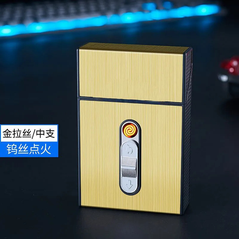 充電式ライターとタバコボックスが一体化した男性用20個パック、クリエイティブな個性、ポータブル太いボックス、フルボックスタバコボックス、防風|undefined
