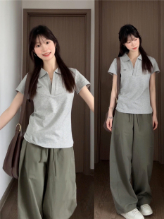 Polo Collar Sports Suit for Women Korean Style Youthful Summer Student Loose Slimming Look Short-Sleeved Pants Casual Two-Piece Set